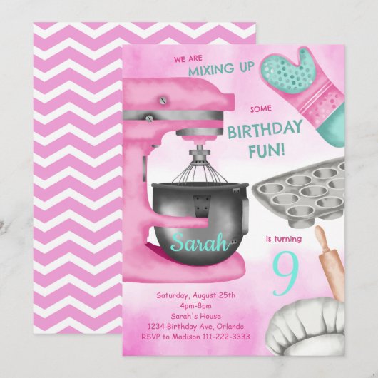 Bakken Verjaardagsfeest Girly koken uitnodiging (Voorkant / Achterkant)