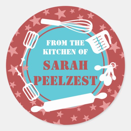 Bakker bakgerei sterren uit de keuken van ronde sticker (Voorkant)