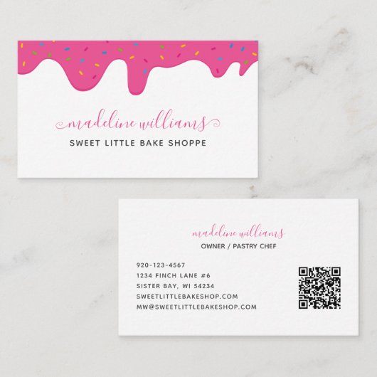 Bakker Frosting Drips Strooien QR Code Bakkerij Visitekaartje (Voorkant / Achterkant)