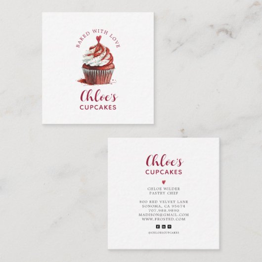 Bakker Rood Fluweel Cupcake Gebak Chef Bakkerij Lo Vierkante Visitekaartje (Voorkant / Achterkant)