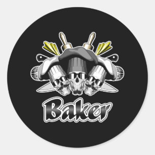 Bakker schedel en keukengerei ronde sticker