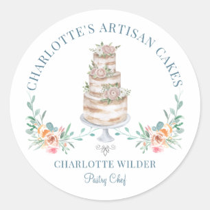 Bakkergebak Waterverf Floral Cake Logo Ronde Sticker