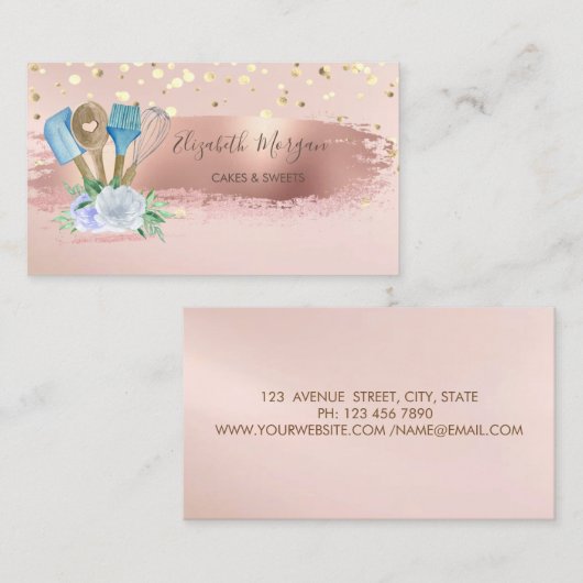 Bakkergereedschap, ventilator, Confetti, penseelst Visitekaartje (Voorkant / Achterkant)