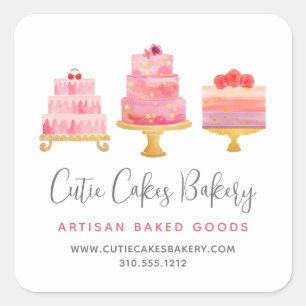 Bakkerij 3 Blush Roze Cakes Dessert Gebak Chef Sch Vierkante Sticker