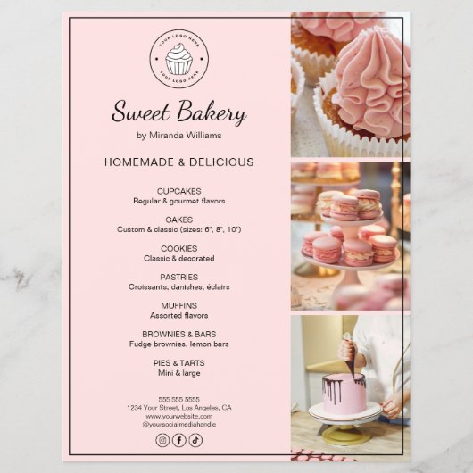 Bakkerij aangepaste logo foto QR-code roze flyer (Voorkant)