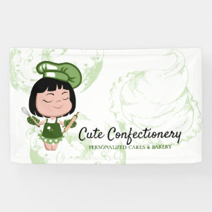 Bakkerij Bakker groen Meisje Cartoon Spandoek