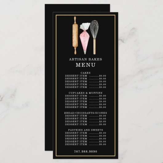 Bakkerij Bakkerij Chef Bakbenodigdheden Zwart Menu (Voorkant / Achterkant)