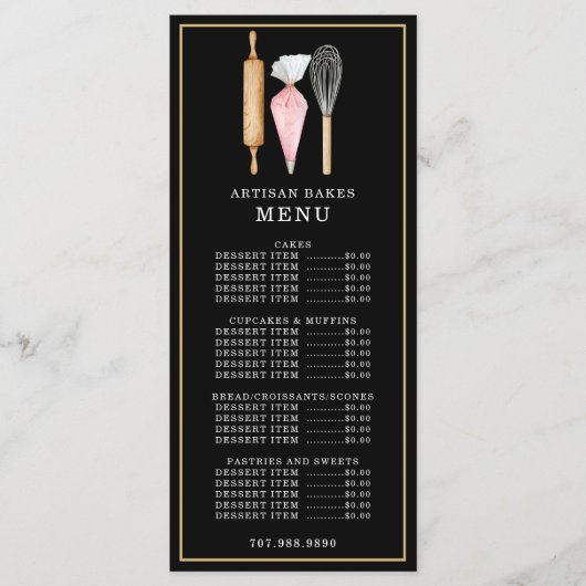 Bakkerij Bakkerij Chef Bakbenodigdheden Zwart Menu (Voorkant)