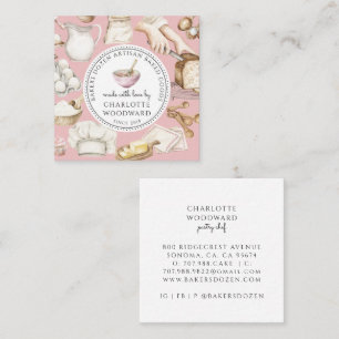 Bakkerij Banketbakker Aquarel Roze Vierkante Visitekaartje