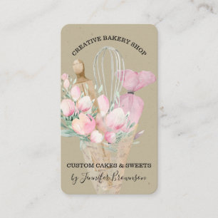 Bakkerij Banketbakker Roze Bloemen Boho handwerk Visitekaartje