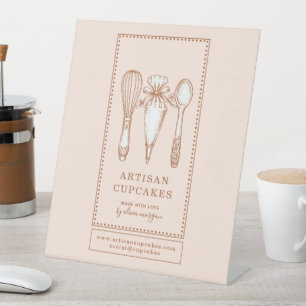 Bakkerij Benodigdheden Voor Cupcake Bakkerij Reclamebord Met Voetstuk