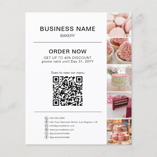Bakkerij Bestel QR Code Korting Foto Wit Flyer (Voorkant)