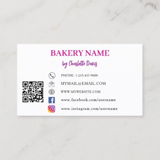 Bakkerij blush roze cupcakes gebak QR code Visitekaartje (Achterkant)
