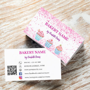 Bakkerij blush roze cupcakes gebak QR code Visitekaartje