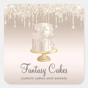 Bakkerij-bruiloft Gold Glitter Drids Vierkante Sticker