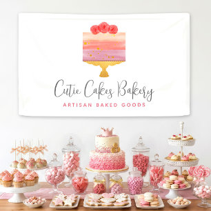 Bakkerij Cafe Roze Paarse Waterverf Cake Dessert Spandoek