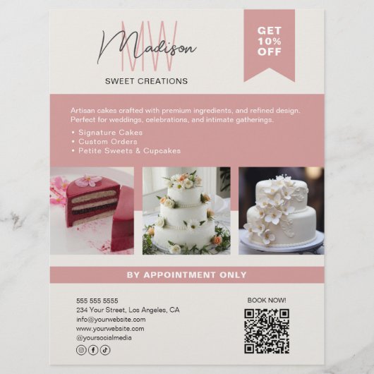 Bakkerij Cake Aangepaste Monogram Logo Flyer (Voorkant)