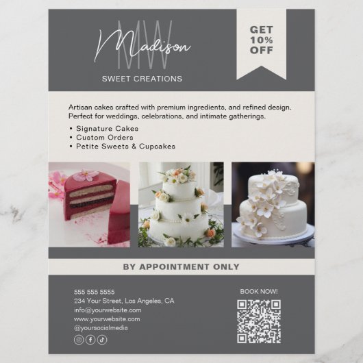 Bakkerij Cake Aangepaste Monogram Logo Grijs Flyer (Voorkant)