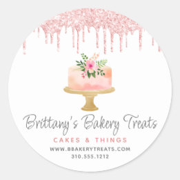 Bakkerij Cake Blush Roze Glitter Drip Gebak Desser Ronde Sticker