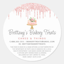 Bakkerij Cake Blush Roze Glitter Druppels Dessert  Ronde Sticker