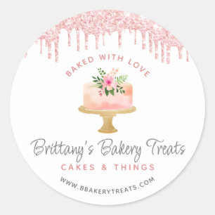 Bakkerij Cake Blush Roze Glitters Gebakken Met Lie Ronde Sticker