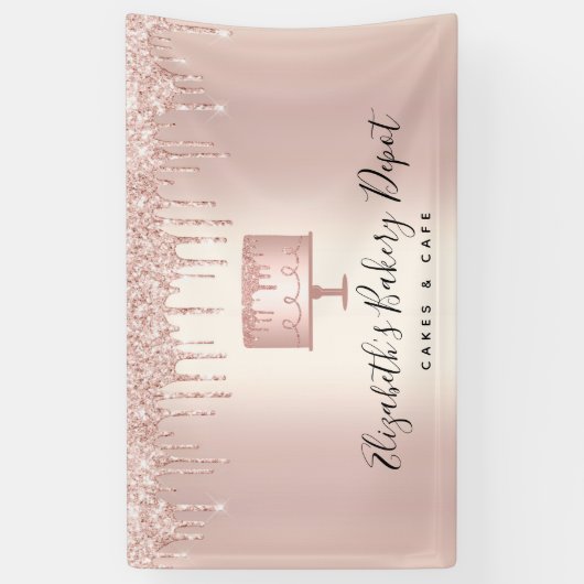 Bakkerij Cake Chef Roos Gold Glitter Drift Script Spandoek (Verticaal)