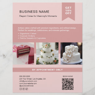 Bakkerij Cake Op Maat Gemaakte Foto QR Roze Flyer