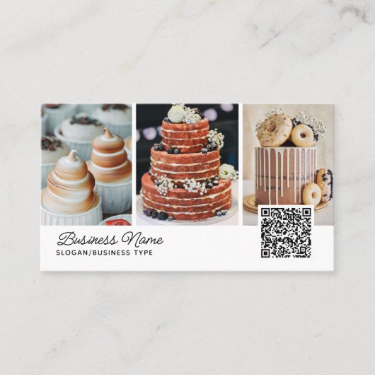 Bakkerij/Chef/Catering 4-foto QR Code Modern Scrip Visitekaartje (Voorkant)