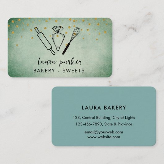 Bakkerij Chef Whisk Rolling Pin Piping Bag Groen Visitekaartje (Voorkant / Achterkant)