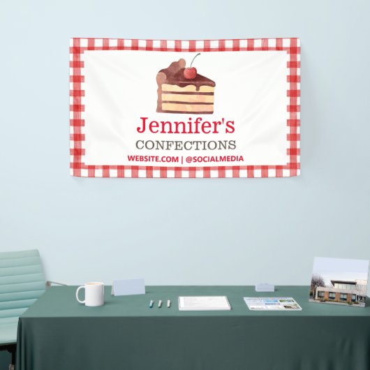 Bakkerij Chocolade Cake Red Gingham Promotie Spandoek (Beurs)