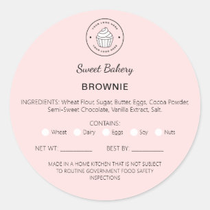 Bakkerij Cottage Voedselwet Brownie Ingrediënten Ronde Sticker