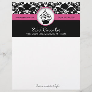 Bakkerij Cupcake Letterhead Pink Floral Damask Briefhoofd