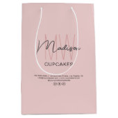 Bakkerij Custom Monogram Logo Roze Papieren Zak Medium Cadeauzakje (Voorkant)
