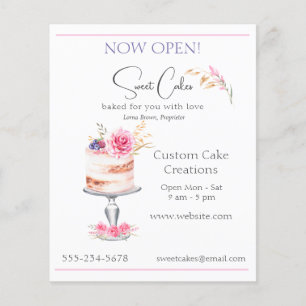 Bakkerij Elegant Waterverf Roze Cake Flyer