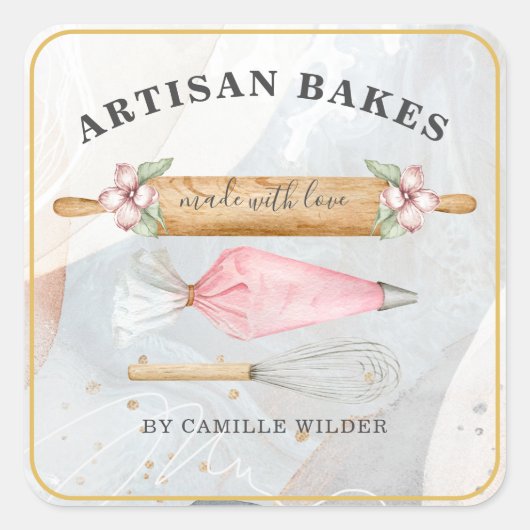 Bakkerij - gebak - gebak - gereedschappen Productl Vierkante Sticker (Voorkant)