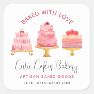 Bakkerij Gebakken Met Liefde 3 Blush Roze Dessert Vierkante Sticker