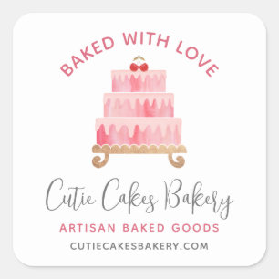 Bakkerij Gebakken Met Liefde Roze Cake Gebak Chef Vierkante Sticker
