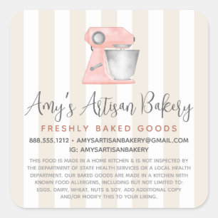 Bakkerij Keuken Roze Mixer Beige Strepen Juridisch Vierkante Sticker
