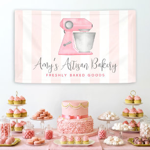 Bakkerij Keukenmixer Logo Blush Roze Witte Strepen Spandoek