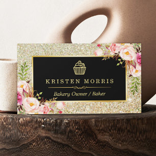 Bakkerij - Logo Floral Gold Glitter Sparkles Visitekaartje