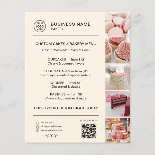 Bakkerij Menu Aangepast Logo QR Code Crème (Voorkant)