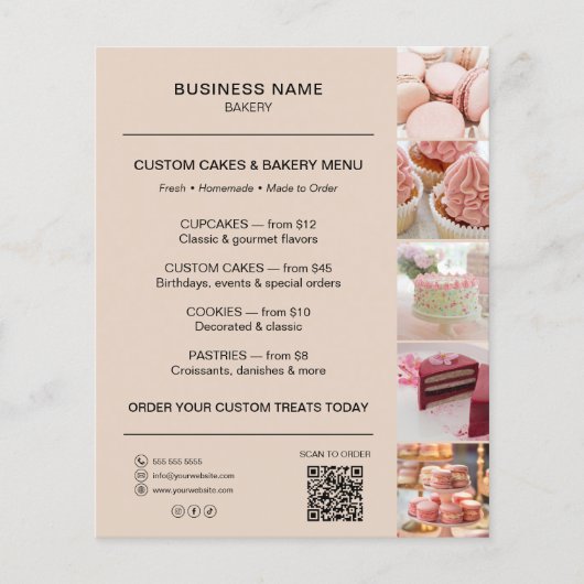 Bakkerij Menu Flyer Sjabloon QR Code Mocha Bruin (Voorkant)