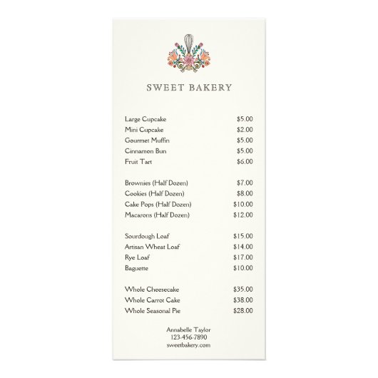 Bakkerij Menu Rack Kaart (Voorkant)