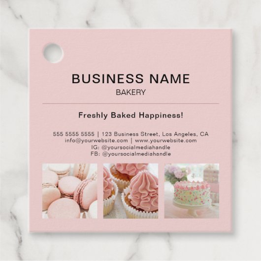 Bakkerij Minimal Pink Custom Photo Business Label (Voorkant)