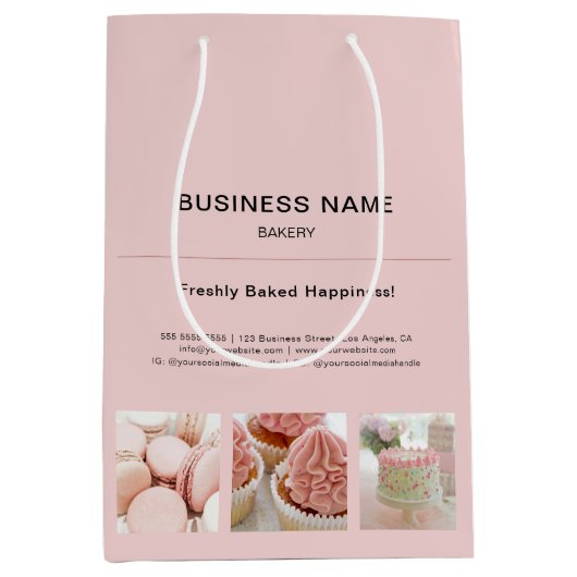Bakkerij Minimal Pink Custom Photo Business Medium Cadeauzakje (Voorkant)