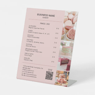 Bakkerij Minimal Pink Custom Photo QR prijslijst Reclamebord Met Voetstuk