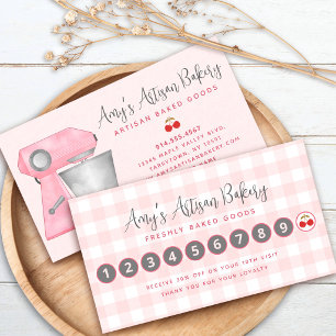 Bakkerij Mixer Blush Roze Gingham Plaid Gebak Chef Klantenkaartje