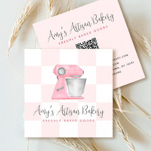 Bakkerij Mixer Blush Roze QR Code Schachbrett Chef Vierkante Visitekaartje