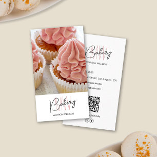 Bakkerij Monogram Logo Aangepaste Foto QR Wit Visitekaartje