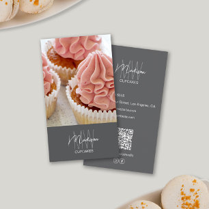 Bakkerij Monogram Logo Cupcake Foto QR Grijs Visitekaartje